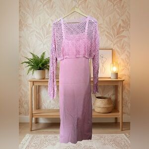 SHEIN Pink Maxi Dress with Crochet Overlay